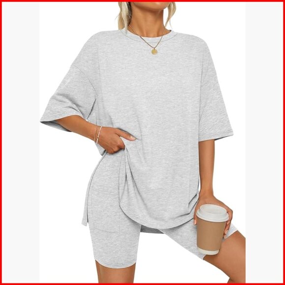 Oversized Lounge Set with Pockets Rayon Spandex 2 Piece Pajamas